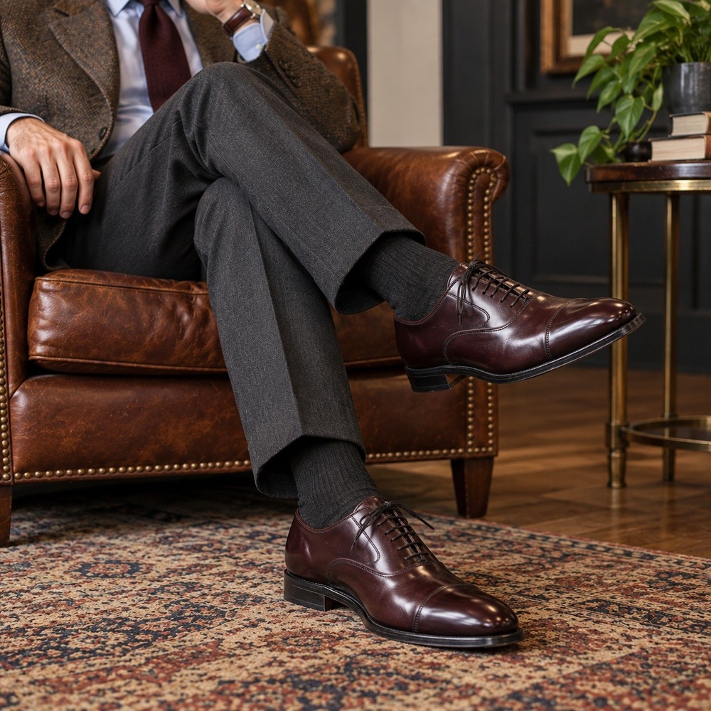 Johnston & Murphy Melton Dress Shoes Burgundy Leather Cap Toe Oxford Men's 9 D